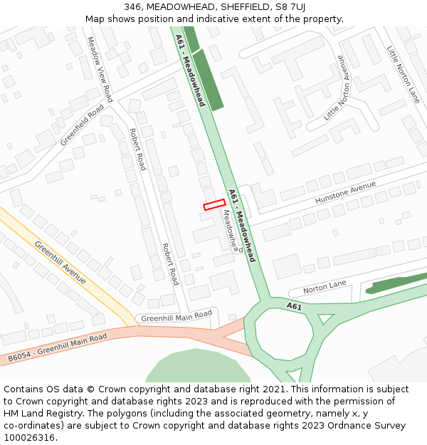 346, MEADOWHEAD, SHEFFIELD, S8 7UJ: Location map and indicative extent of plot