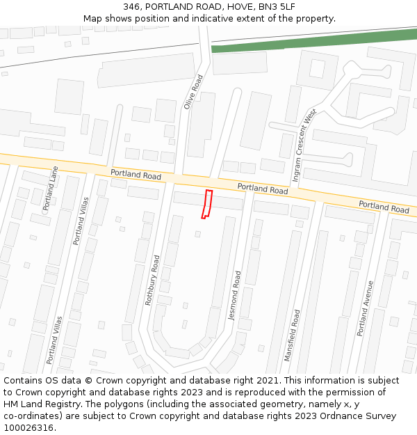 346, PORTLAND ROAD, HOVE, BN3 5LF: Location map and indicative extent of plot