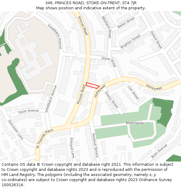 346, PRINCES ROAD, STOKE-ON-TRENT, ST4 7JR: Location map and indicative extent of plot