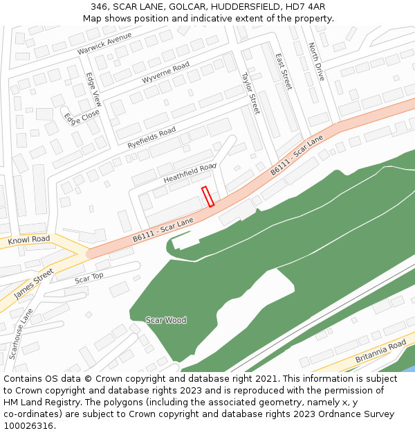 346, SCAR LANE, GOLCAR, HUDDERSFIELD, HD7 4AR: Location map and indicative extent of plot