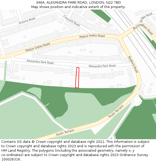 346A, ALEXANDRA PARK ROAD, LONDON, N22 7BD: Location map and indicative extent of plot