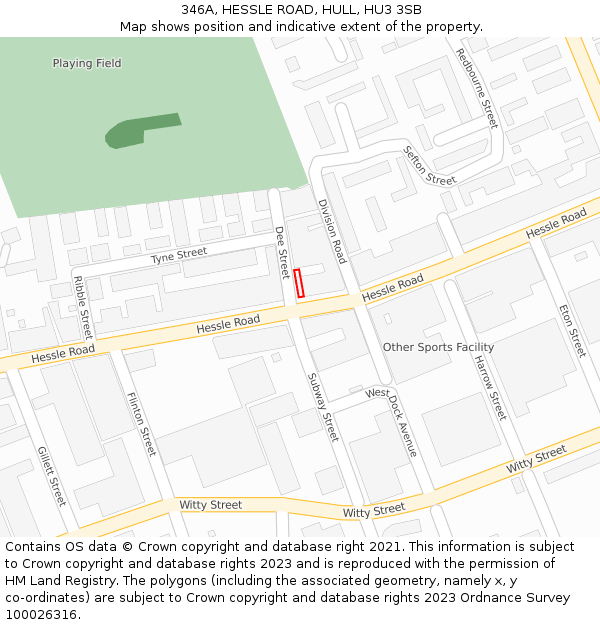 346A, HESSLE ROAD, HULL, HU3 3SB: Location map and indicative extent of plot