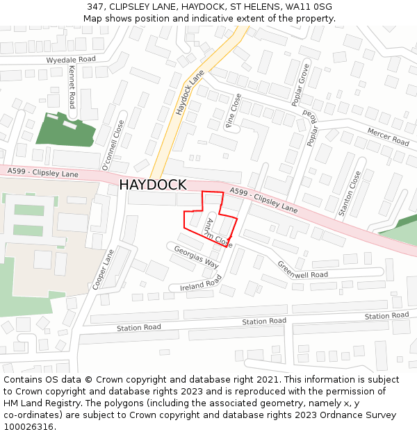 347, CLIPSLEY LANE, HAYDOCK, ST HELENS, WA11 0SG: Location map and indicative extent of plot