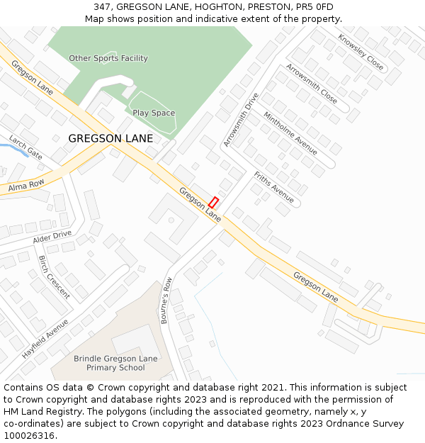 347, GREGSON LANE, HOGHTON, PRESTON, PR5 0FD: Location map and indicative extent of plot