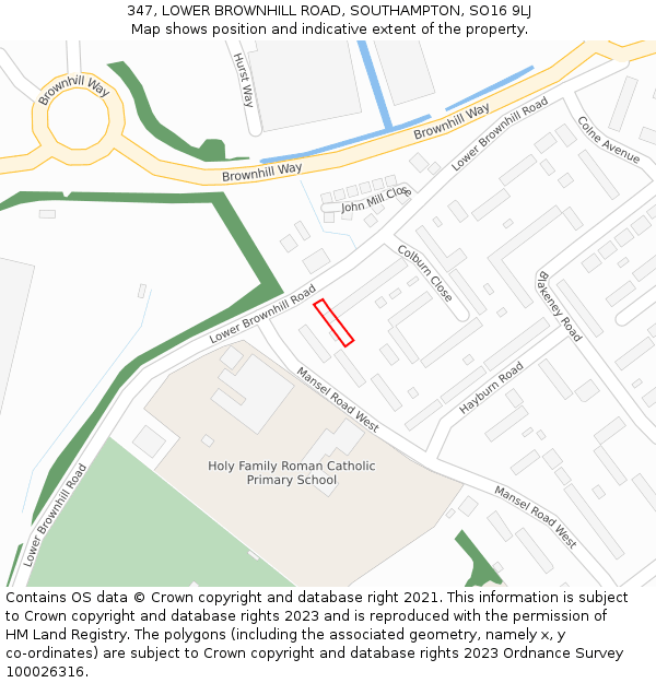 347, LOWER BROWNHILL ROAD, SOUTHAMPTON, SO16 9LJ: Location map and indicative extent of plot