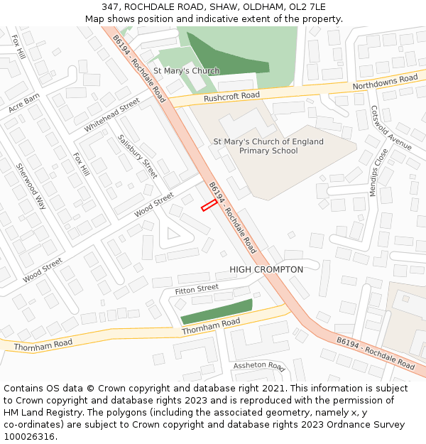 347, ROCHDALE ROAD, SHAW, OLDHAM, OL2 7LE: Location map and indicative extent of plot
