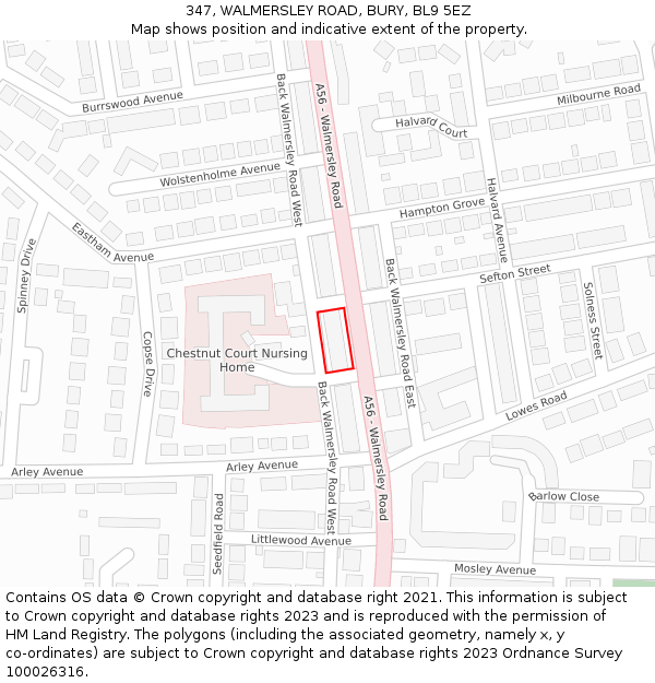 347, WALMERSLEY ROAD, BURY, BL9 5EZ: Location map and indicative extent of plot