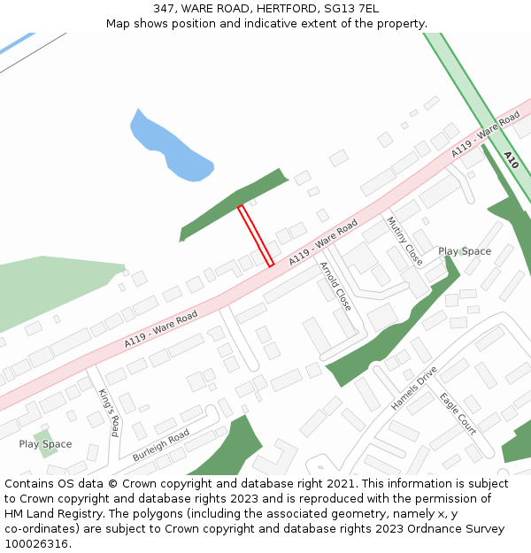 347, WARE ROAD, HERTFORD, SG13 7EL: Location map and indicative extent of plot