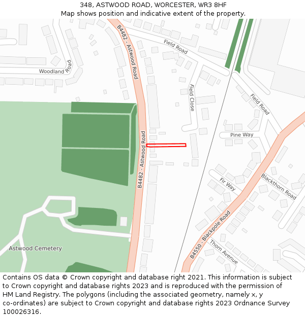 348, ASTWOOD ROAD, WORCESTER, WR3 8HF: Location map and indicative extent of plot