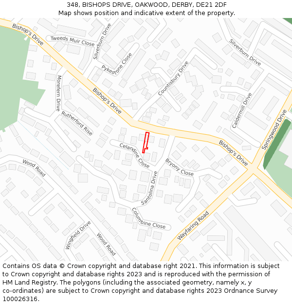 348, BISHOPS DRIVE, OAKWOOD, DERBY, DE21 2DF: Location map and indicative extent of plot