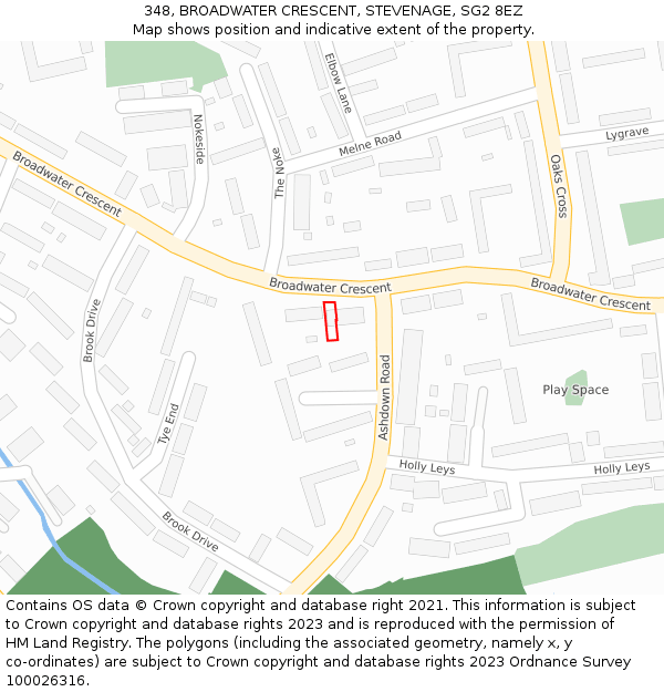 348, BROADWATER CRESCENT, STEVENAGE, SG2 8EZ: Location map and indicative extent of plot