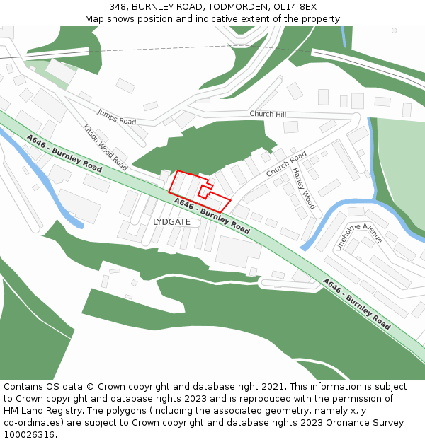 348, BURNLEY ROAD, TODMORDEN, OL14 8EX: Location map and indicative extent of plot