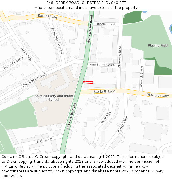 348, DERBY ROAD, CHESTERFIELD, S40 2ET: Location map and indicative extent of plot