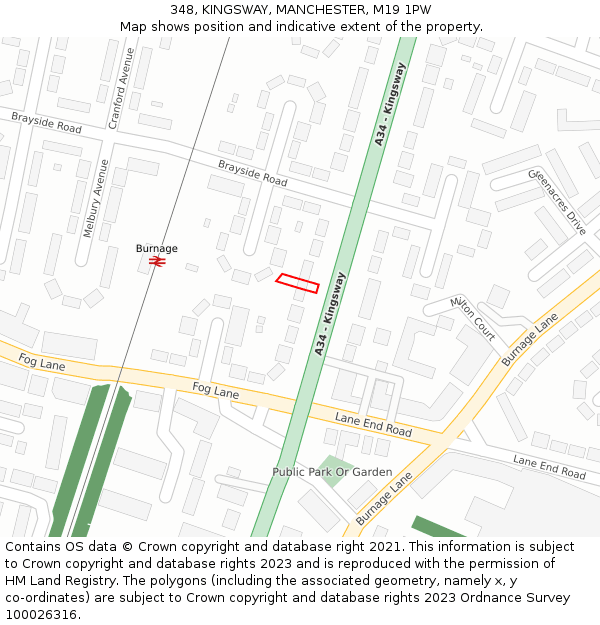 348, KINGSWAY, MANCHESTER, M19 1PW: Location map and indicative extent of plot