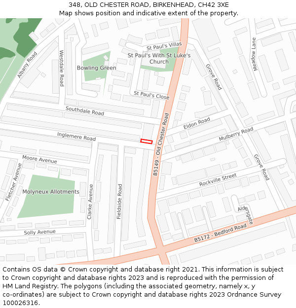 348, OLD CHESTER ROAD, BIRKENHEAD, CH42 3XE: Location map and indicative extent of plot