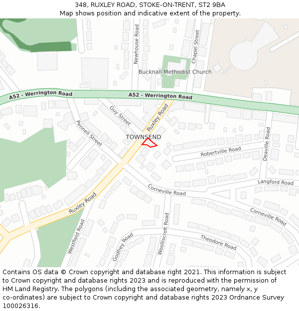 348, RUXLEY ROAD, STOKE-ON-TRENT, ST2 9BA: Location map and indicative extent of plot