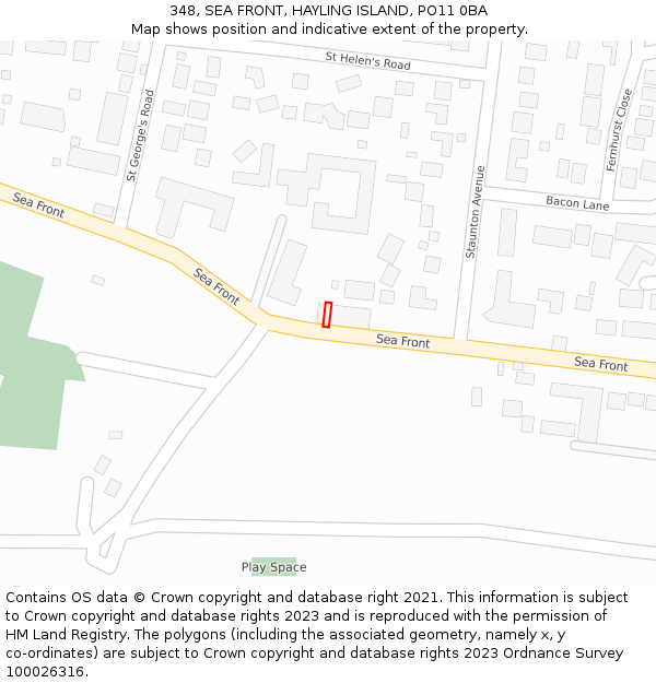 348, SEA FRONT, HAYLING ISLAND, PO11 0BA: Location map and indicative extent of plot