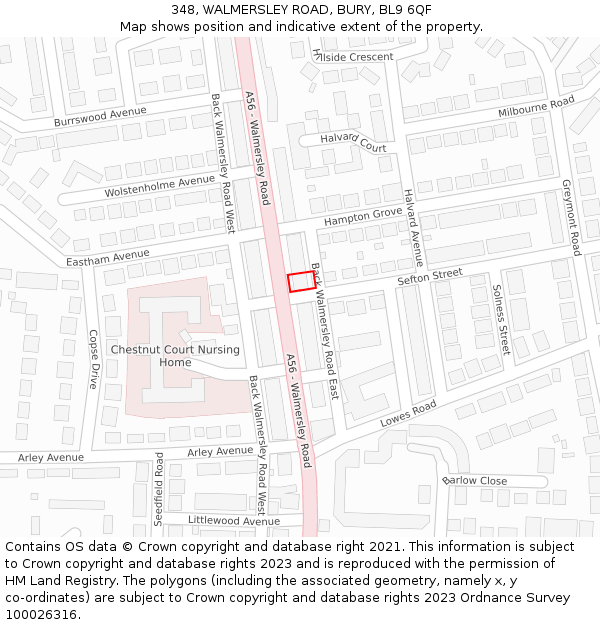 348, WALMERSLEY ROAD, BURY, BL9 6QF: Location map and indicative extent of plot