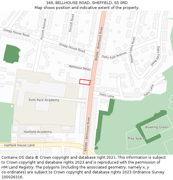 349, BELLHOUSE ROAD, SHEFFIELD, S5 0RD: Location map and indicative extent of plot
