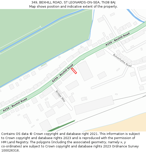 349, BEXHILL ROAD, ST LEONARDS-ON-SEA, TN38 8AJ: Location map and indicative extent of plot