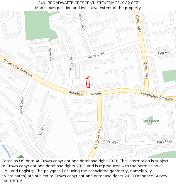349, BROADWATER CRESCENT, STEVENAGE, SG2 8EZ: Location map and indicative extent of plot