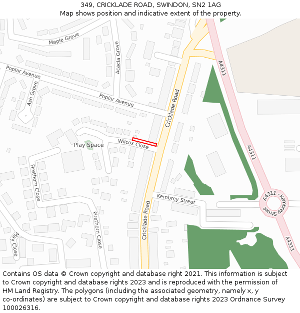 349, CRICKLADE ROAD, SWINDON, SN2 1AG: Location map and indicative extent of plot