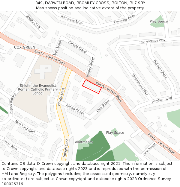 349, DARWEN ROAD, BROMLEY CROSS, BOLTON, BL7 9BY: Location map and indicative extent of plot