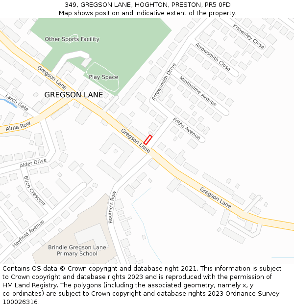 349, GREGSON LANE, HOGHTON, PRESTON, PR5 0FD: Location map and indicative extent of plot
