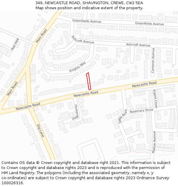349, NEWCASTLE ROAD, SHAVINGTON, CREWE, CW2 5EA: Location map and indicative extent of plot
