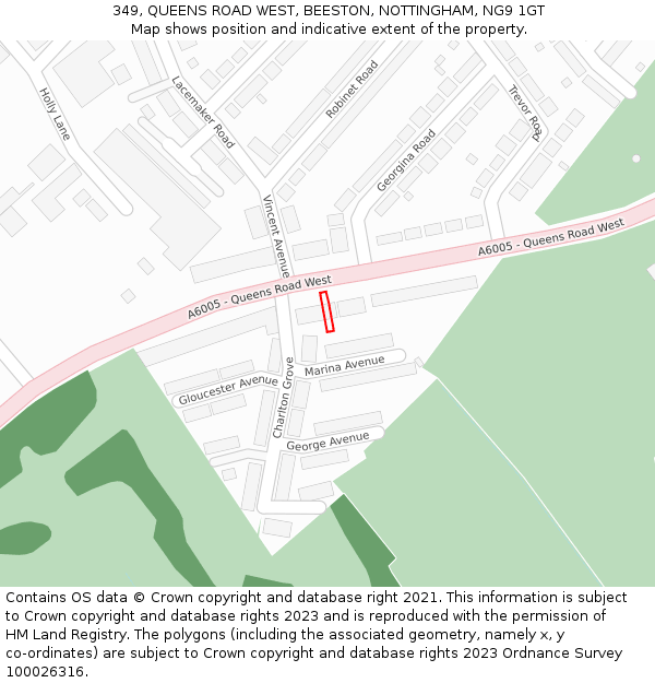 349, QUEENS ROAD WEST, BEESTON, NOTTINGHAM, NG9 1GT: Location map and indicative extent of plot