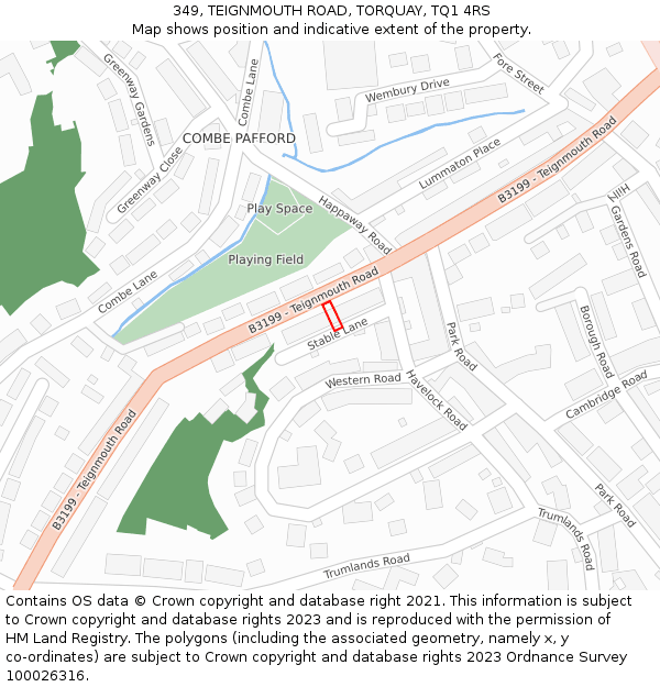 349, TEIGNMOUTH ROAD, TORQUAY, TQ1 4RS: Location map and indicative extent of plot