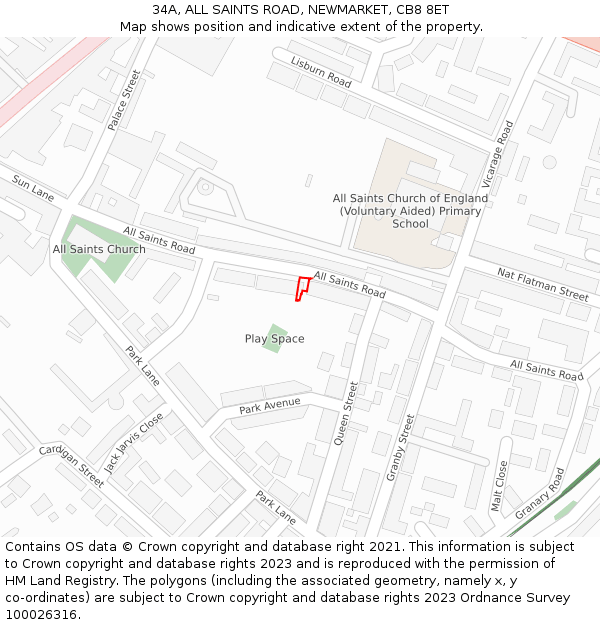 34A, ALL SAINTS ROAD, NEWMARKET, CB8 8ET: Location map and indicative extent of plot