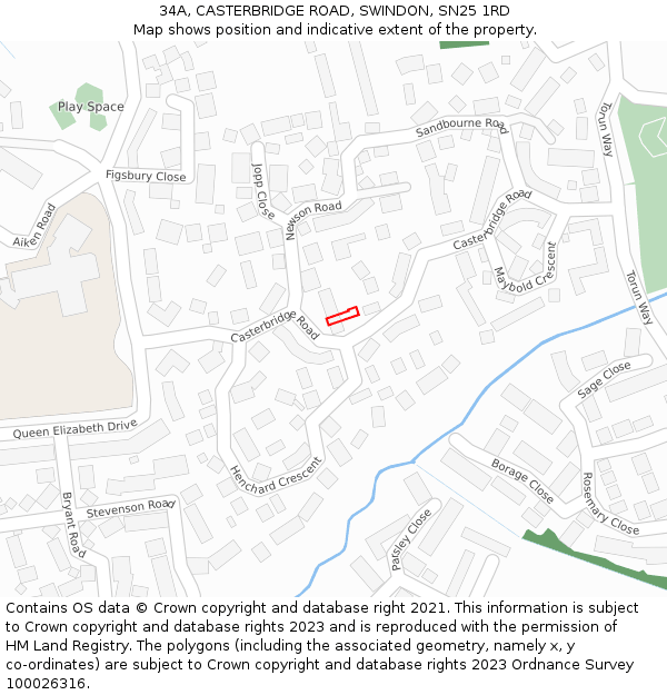 34A, CASTERBRIDGE ROAD, SWINDON, SN25 1RD: Location map and indicative extent of plot