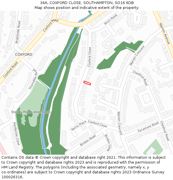 34A, COXFORD CLOSE, SOUTHAMPTON, SO16 6DB: Location map and indicative extent of plot