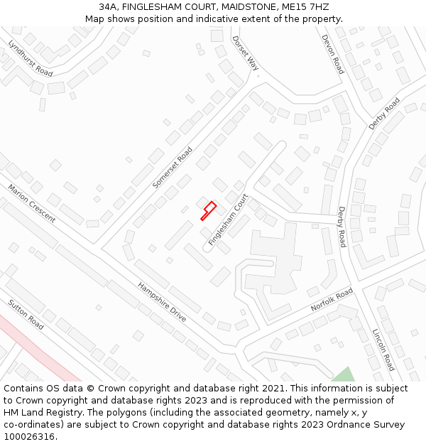 34A, FINGLESHAM COURT, MAIDSTONE, ME15 7HZ: Location map and indicative extent of plot
