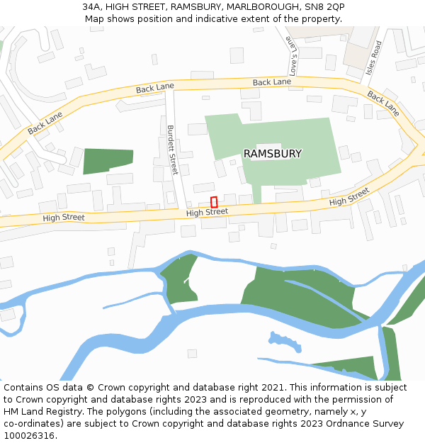 34A, HIGH STREET, RAMSBURY, MARLBOROUGH, SN8 2QP: Location map and indicative extent of plot