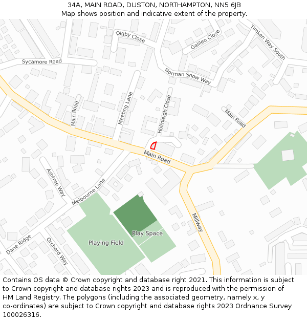 34A, MAIN ROAD, DUSTON, NORTHAMPTON, NN5 6JB: Location map and indicative extent of plot