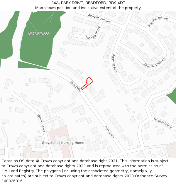 34A, PARK DRIVE, BRADFORD, BD9 4DT: Location map and indicative extent of plot