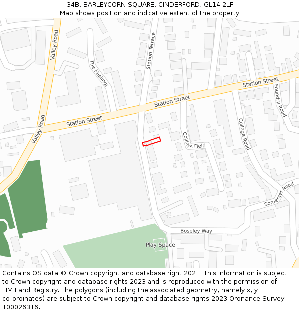 34B, BARLEYCORN SQUARE, CINDERFORD, GL14 2LF: Location map and indicative extent of plot