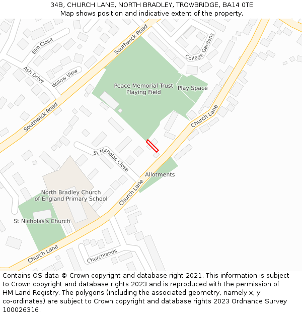 34B, CHURCH LANE, NORTH BRADLEY, TROWBRIDGE, BA14 0TE: Location map and indicative extent of plot