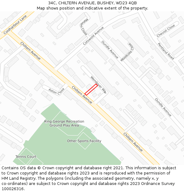 34C, CHILTERN AVENUE, BUSHEY, WD23 4QB: Location map and indicative extent of plot