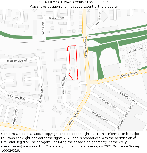 35, ABBEYDALE WAY, ACCRINGTON, BB5 0EN: Location map and indicative extent of plot