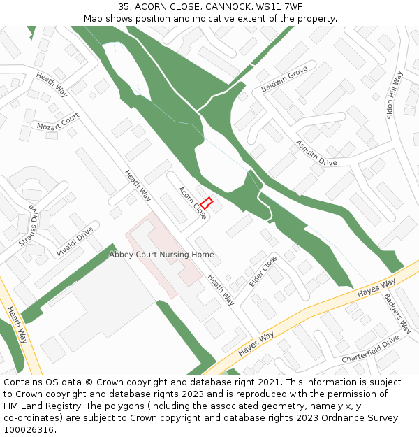 35, ACORN CLOSE, CANNOCK, WS11 7WF: Location map and indicative extent of plot