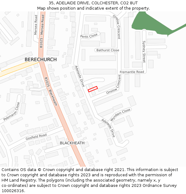 35, ADELAIDE DRIVE, COLCHESTER, CO2 8UT: Location map and indicative extent of plot