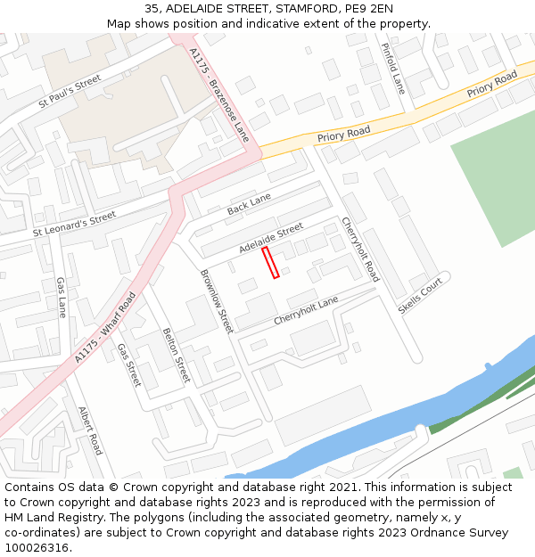 35, ADELAIDE STREET, STAMFORD, PE9 2EN: Location map and indicative extent of plot