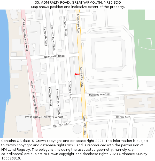 35, ADMIRALTY ROAD, GREAT YARMOUTH, NR30 3DQ: Location map and indicative extent of plot