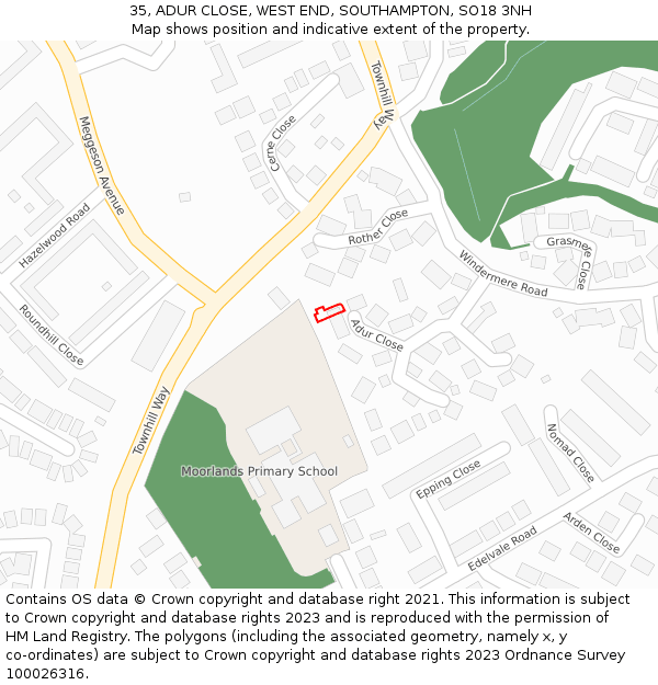 35, ADUR CLOSE, WEST END, SOUTHAMPTON, SO18 3NH: Location map and indicative extent of plot