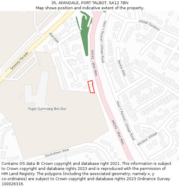 35, AFANDALE, PORT TALBOT, SA12 7BN: Location map and indicative extent of plot