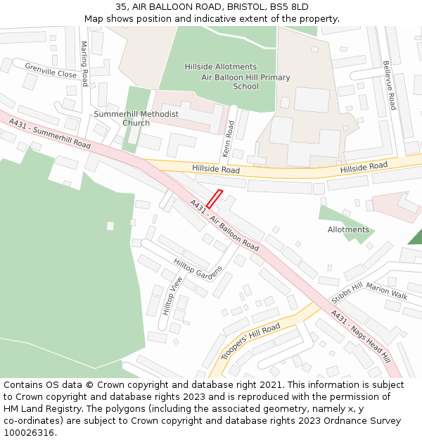 35, AIR BALLOON ROAD, BRISTOL, BS5 8LD: Location map and indicative extent of plot