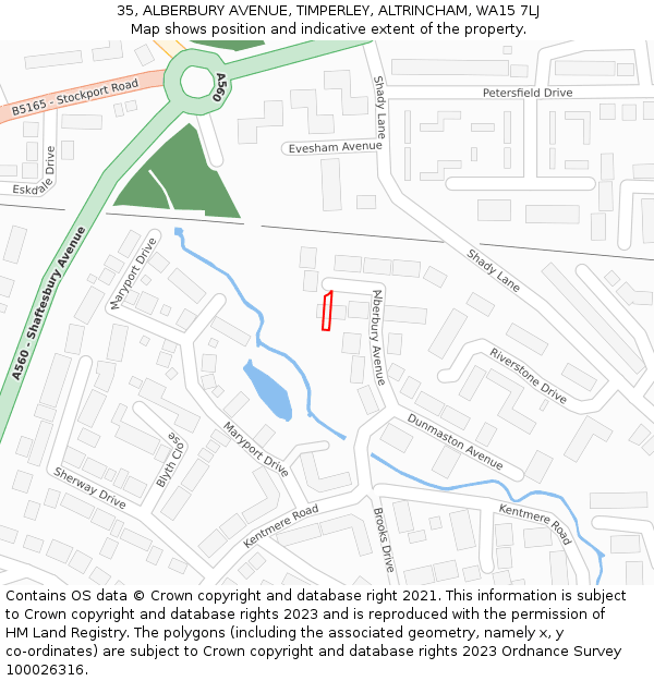 35, ALBERBURY AVENUE, TIMPERLEY, ALTRINCHAM, WA15 7LJ: Location map and indicative extent of plot